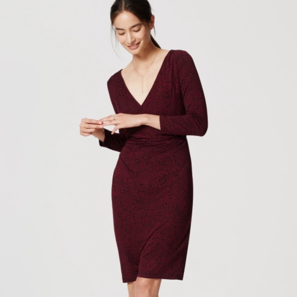 LOFT Side Shirred Wrap Dress NWOT